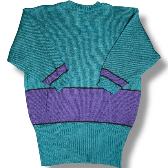 Vtg Catalina Teal Multi Geometric Abstract Knit Pullover Sweater Color Block 80s - Picture 7 of 9